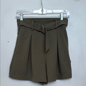 Abound High Waist Green Shorts with Pleated Details